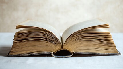 Fototapeta premium An Open Book with Worn Pages and a Dark Blue Binding
