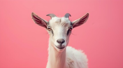 Fototapeta premium goat on a pink color background, vector art, digital art, faceted, minimal, abstract, panorama background. 