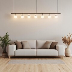 Living room, warm artificial light, cozy ambiance, 3D illustration