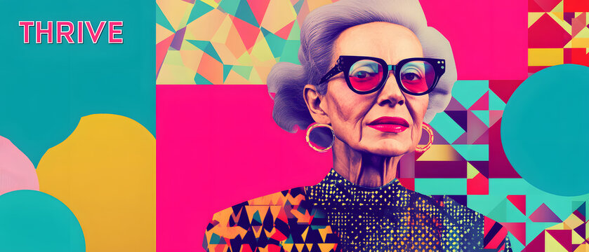 Confident Senior Woman with Geometric Background Thrive - Powered by Adobe