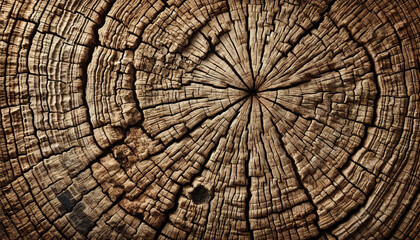 Fototapeta premium Detailed Cross-Section of Tree Trunk with Cracked Rings for Natural Wood Texture Background