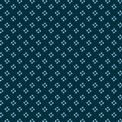 Abstract geometric floral seamless pattern. Simple raster minimalist texture with small flower silhouettes, diamonds. Elegant minimal background in dark blue color. vector illustration.