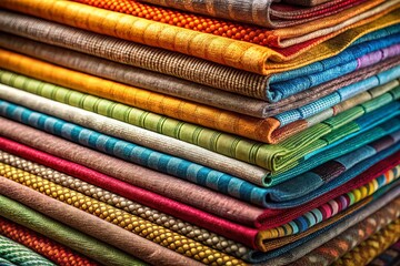 Aesthetic Stack of Natural Fabric Swatches Showcasing Textures and Colors for Home Decor, Fashion, and Craft Projects in Soft Earthy Tones for Creative Inspiration