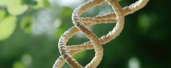 Close-up view of intertwined natural fibers against a green blurred background.