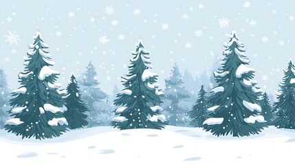 Fototapeta premium Snowy Evergreen Forest with Falling Snowflakes