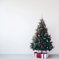 Decorated Christmas Tree with Lights and Ornaments, Classic Festive Holiday Setting