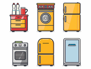 Kitchen furniture and utensils icons set in line style.
