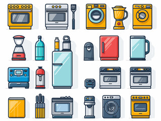 Household appliances icons set. Flat illustration appliances icons for web