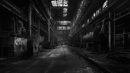 Industrial Factory Interior in Black and White