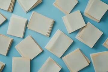 White Books on Blue Background