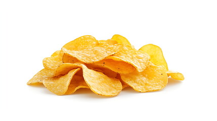 Pile of crispy potato chips isolated on a white background