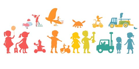 Colorful Silhouettes of Children and Play Activitie