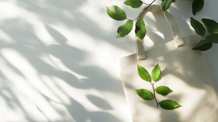 Environmentally-Friendly Canvas Tote Bag with Leaf Design on White Background