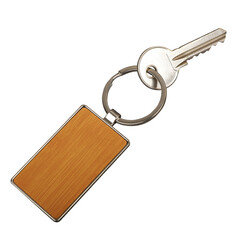 Metal and leather keychains with one metal home key, png isolated background.