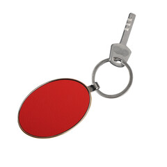 Metal and leather keychains with one metal home key, png isolated background.