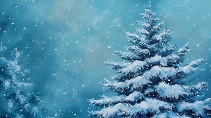 Snow-Covered Pine Tree in a Blue Winter Landscape