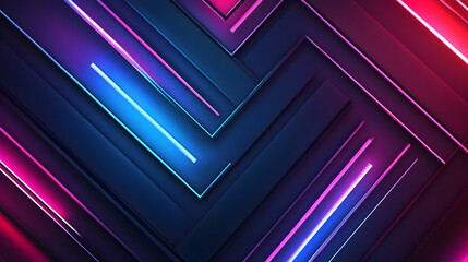 Obraz premium A series of layered chevron patterns in glowing blue and pink neon light, forming a sleek, futuristic look.