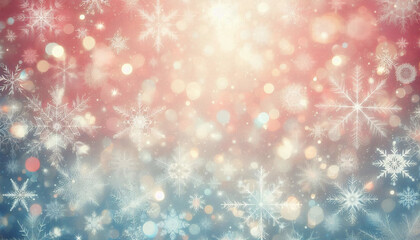 Abstract background with snowflakes and bokeh lights Christmas or winter concept Pastel colors Abstract background with white snowflakes. Generative AI.
