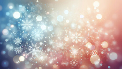 Abstract background with snowflakes and bokeh lights Christmas or winter concept Pastel colors. Generative AI.