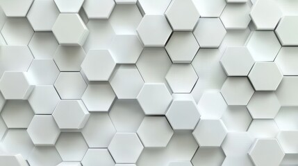 Naklejka premium A modern wall of interlocking white hexagonal panels creates a sleek, minimalist aesthetic.