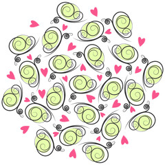 Butterflies and hearts Round Background in trendy soft yellow and pink Springtime festive background