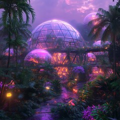 Fototapeta premium Futuristic Eco Dome in Lush Tropical Environment