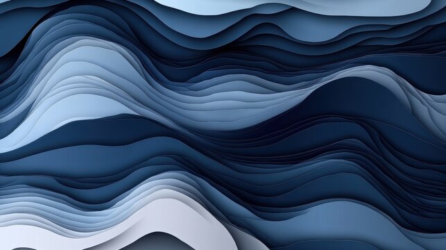 Abstract layers of blue waves create a serene and calming atmosphere in this artistic paper cut design.