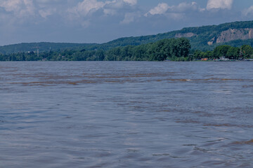 View of the swollen river Rhine in Germany