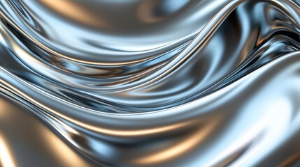 A close-up of flowing metallic fabric, showcasing smooth, reflective waves and soft, flowing textures.