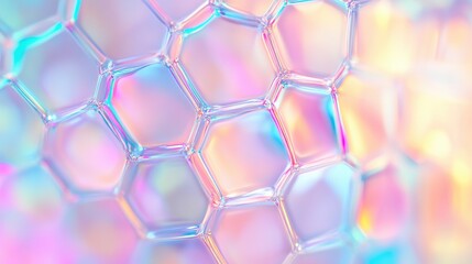 Fototapeta premium A vibrant close-up of colorful soap bubbles, showcasing intricate hexagonal patterns and iridescent reflections.
