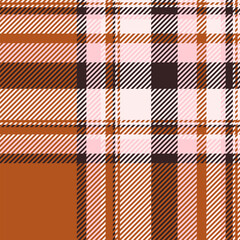 Gift paper check plaid textile, duvet cover pattern fabric seamless. Printout background texture tartan vector in orange and white colors.