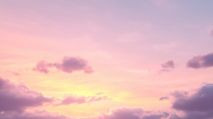 Fototapeta premium A serene twilight sky painted in soft pastel colors, with fluffy clouds drifting peacefully.