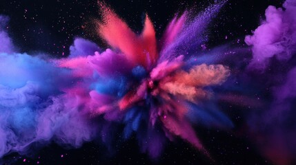 A vibrant explosion of colorful powder against a dark background, creating a dynamic and artistic visual effect.