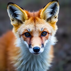 Obraz premium Beautiful isolated portrait of red fox. beautiful red fox sitting in autumn forest 