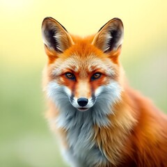 Fototapeta premium Beautiful isolated portrait of red fox. beautiful red fox sitting in autumn forest 