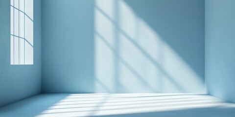 Obraz premium Soft Light Illuminating a Minimalistic Room with Blue Walls and Gentle Shadows Creating a Calm and Serene Atmosphere