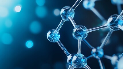 3D representation of insulin protein structure illuminated with a blue glow on a black background