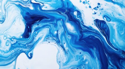 A vibrant abstract blue painting featuring swirling patterns and rich textures.