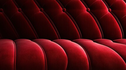 Fototapeta premium Luxurious deep red velvet sofa upholstery with elegant tufted design, showcasing rich texture and comfort.