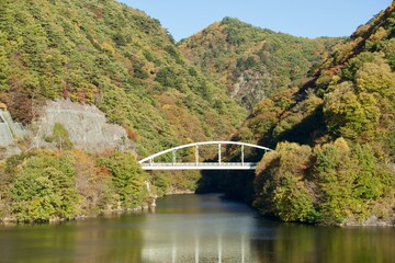 ダムと鉄橋の景色