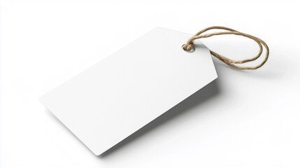 A blank white tag with a string, perfect for labeling items or gifts in various creative projects. Isolated on blank background
