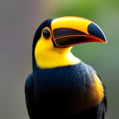 Fototapeta premium Keel billed toucan beautiful toucan close up. Wildlife in Costa Rica Keel billed Toucan a beautiful bird with a large bill found in its natural habitat within the Central American forest.