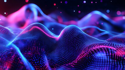 Fototapeta premium A surreal composition of glowing blue and pink flowing waves, illuminated with dotted accents and a futuristic energy flow.