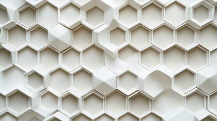 Fototapeta premium Close-up of a textured white hexagonal pattern, creating a modern and stylish wall design.