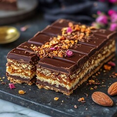 chocolate bar with kunafa filling .generative ai