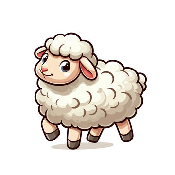 Cute little cartoon sheep character vector isolated illustration	
