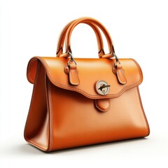 A stylish orange handbag with a sleek design, featuring a top handle and a decorative clasp, perfect for adding flair to any outfit.