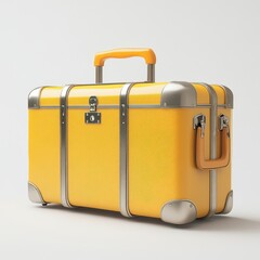 A vibrant yellow suitcase with metallic accents, showcasing a stylish design perfect for travel and storage.