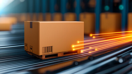 A high-tech warehouse with smooth inventory flow, displaying digital systems and optimizing stock movement