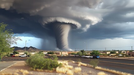 Tornadic Supercell Cloud Formation Over a Suburban Area